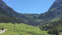Bergpanorama mit Elfer und Kleinem Widderstein | © Kleinwalsertal Tourismus eGen Wanderweg mit Blick auf den Elfer und kleinen Widderstein | © Kleinwalsertal Tourismus eGen