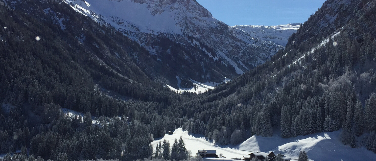Steinbock-Loipe in Bödmen und Blick ins Gemsteltal | © Kleinwalsertal Tourismus eGen