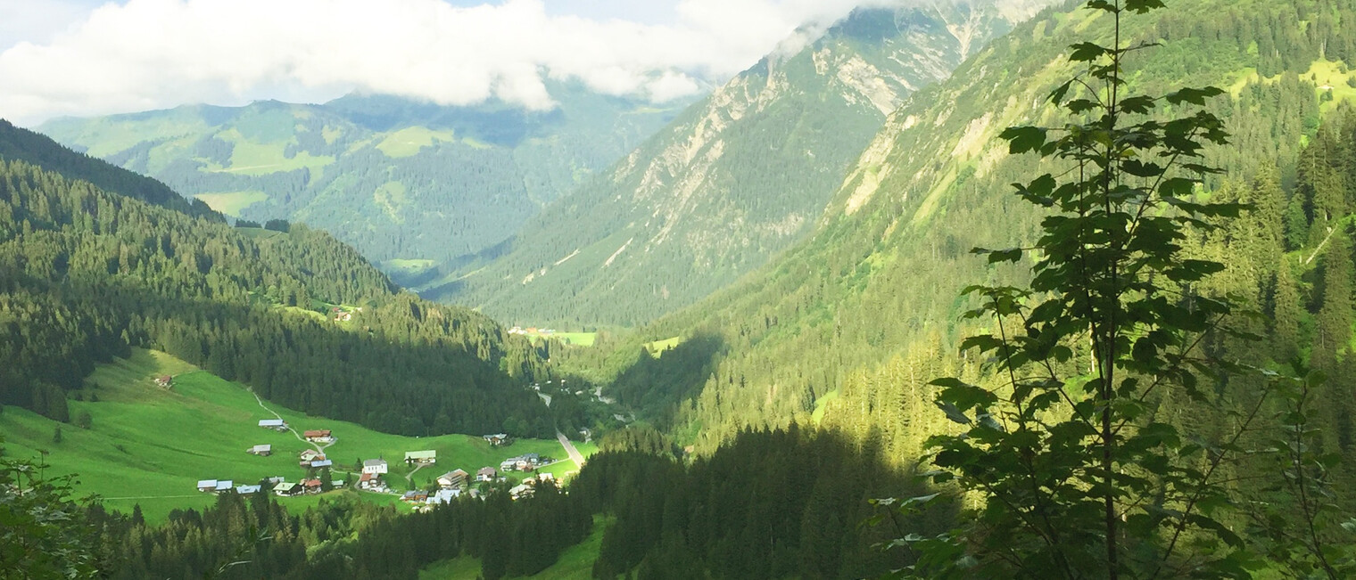 Abstieg von der Spitalalpe mit Blick nach Baad | © Kleinwalsertal Tourismus eGen