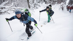 Steiler Aufstieg beim VAUDE Skitourencamp | © Bergwelt Oberstaufen | Fotograf: Moritz Sonntag Steiler Aufstieg beim VAUDE Skitourencamp | © Bergwelt Oberstaufen | Fotograf: Moritz Sonntag